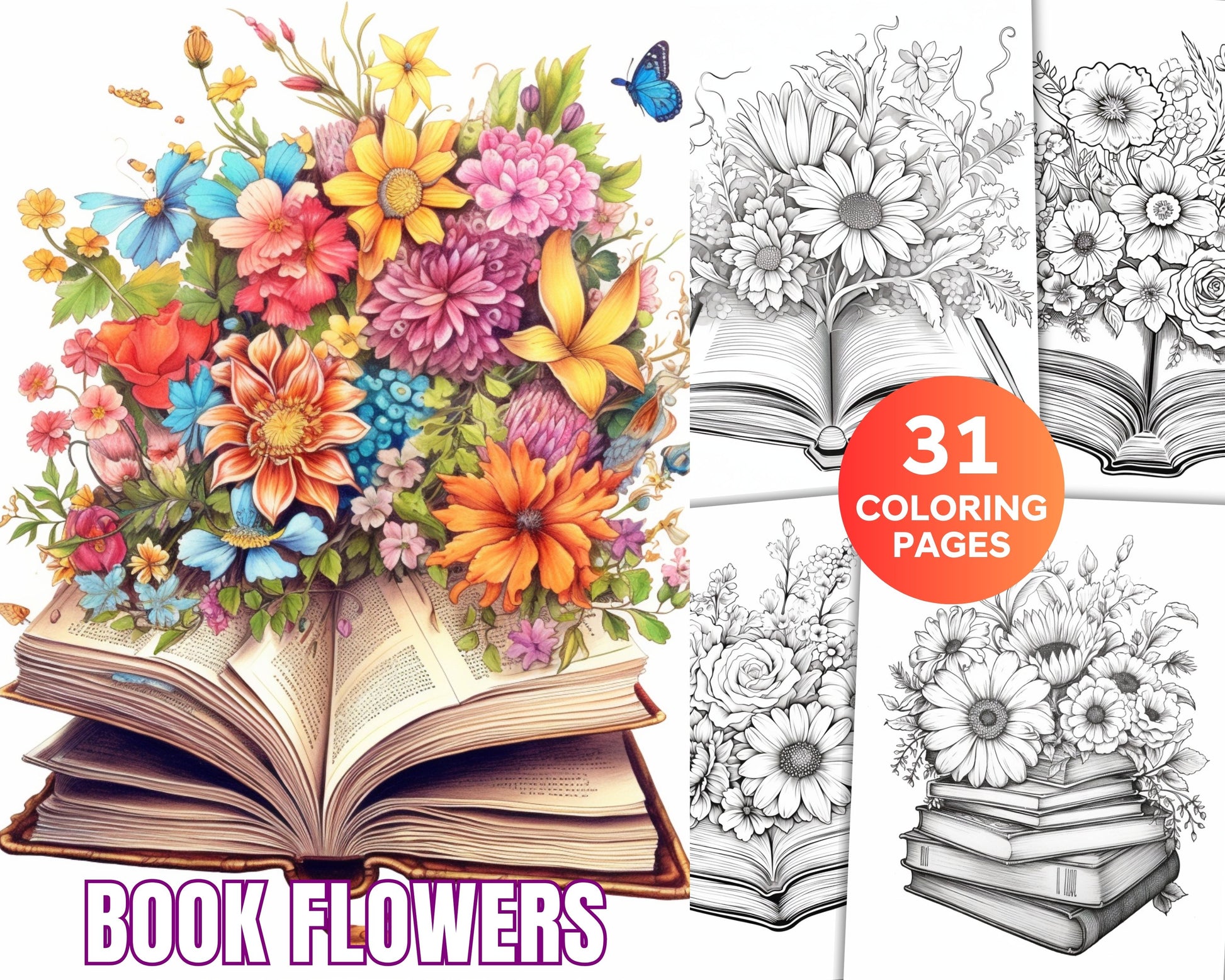 Book flowers coloring pages printable for adults grayscale colorin â coloring