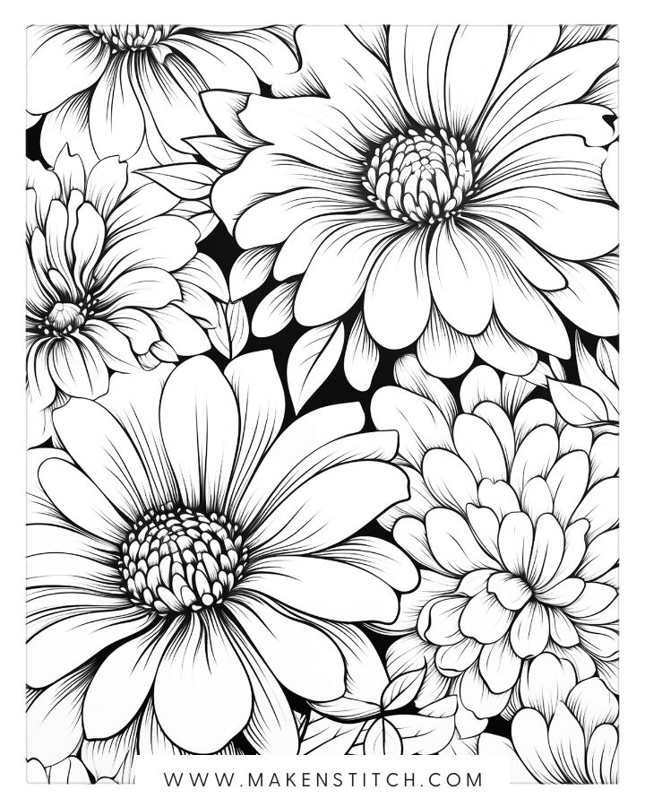 Flower coloring pages for kids and adults free printables