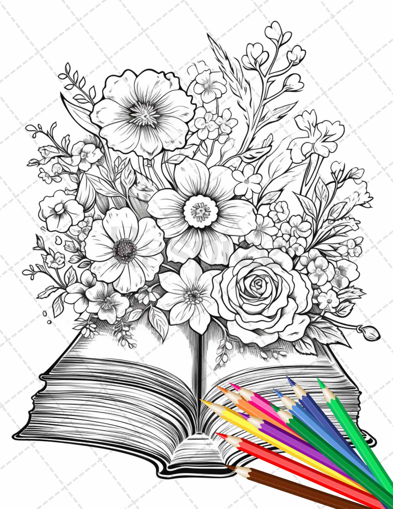 Book flowers coloring pages printable for adults grayscale colorin â coloring