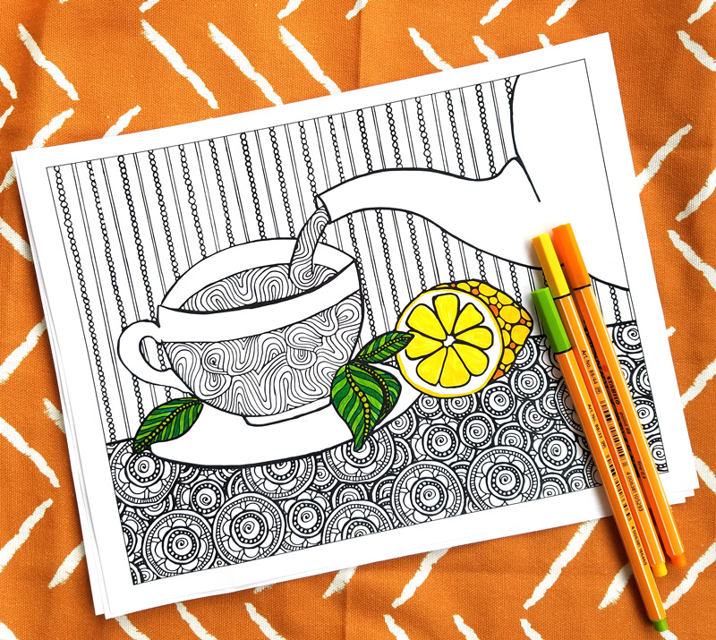 Tea coloring pages for adults