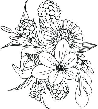 Abstract adult anti stress art artistic background beautiful beauty black and white blossom botanical botany bouquet bright coloring book adult coloring flower coloring for kids color vector
