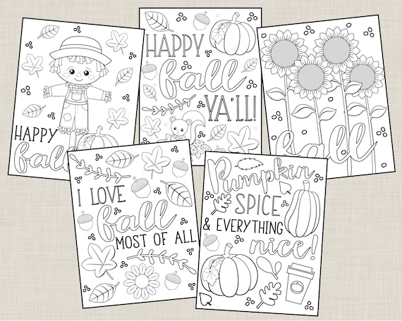 Printable fall coloring pages for kids or adults autumn fall harvest pumpkin seasons coloring pages instant digital download instant download