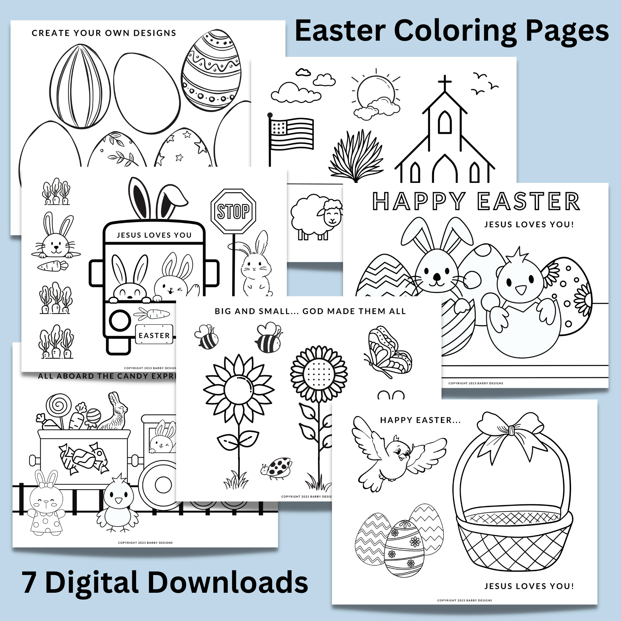 Easter coloring pages digital downloads to print and color