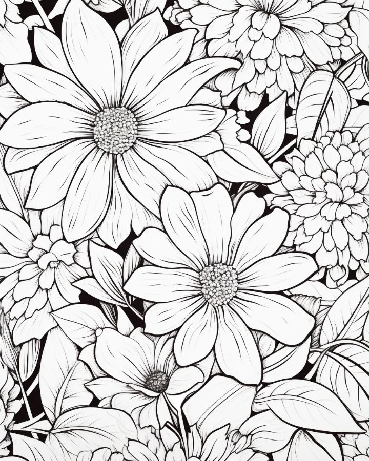 Flower coloring pages for kids and adults free printables