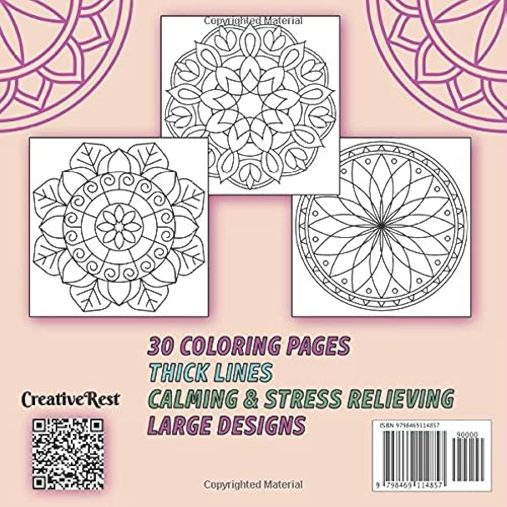 Coloring book for seniors with low vision easy and simple mandalas coloring pages for visually impaired elderly with dementia large print creativerest books