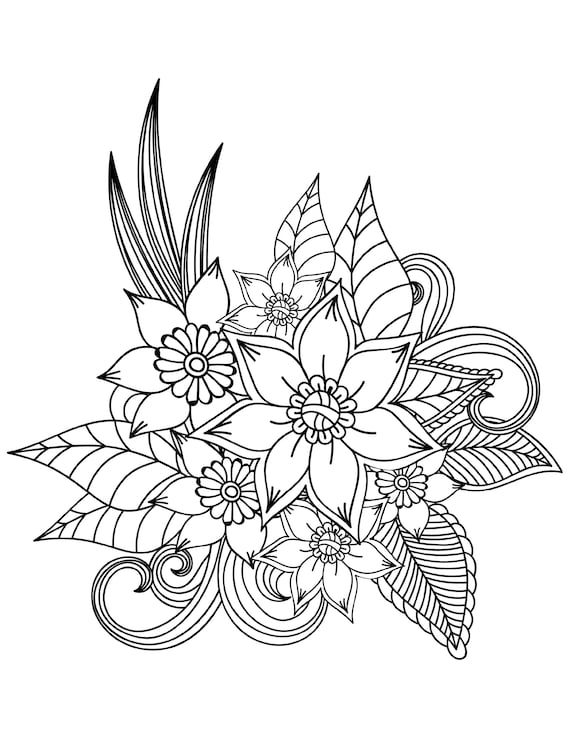 Flower coloring page printable flower design coloring page for kids adults