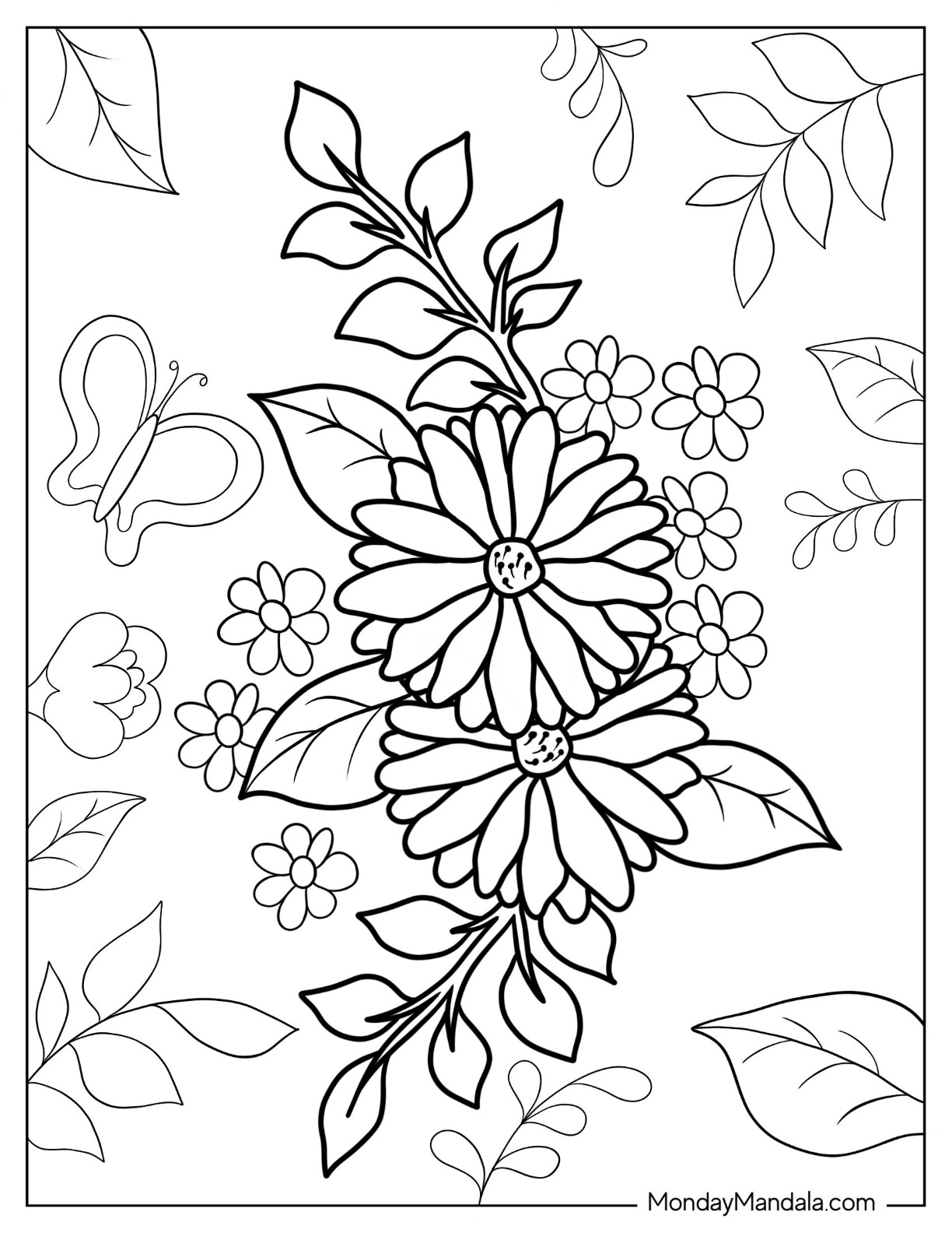 Flower coloring pages free pdf printables