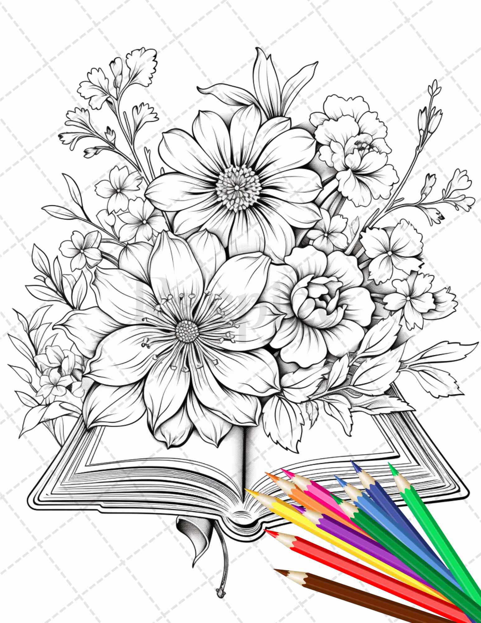 Book flowers coloring pages printable for adults grayscale colorin â coloring