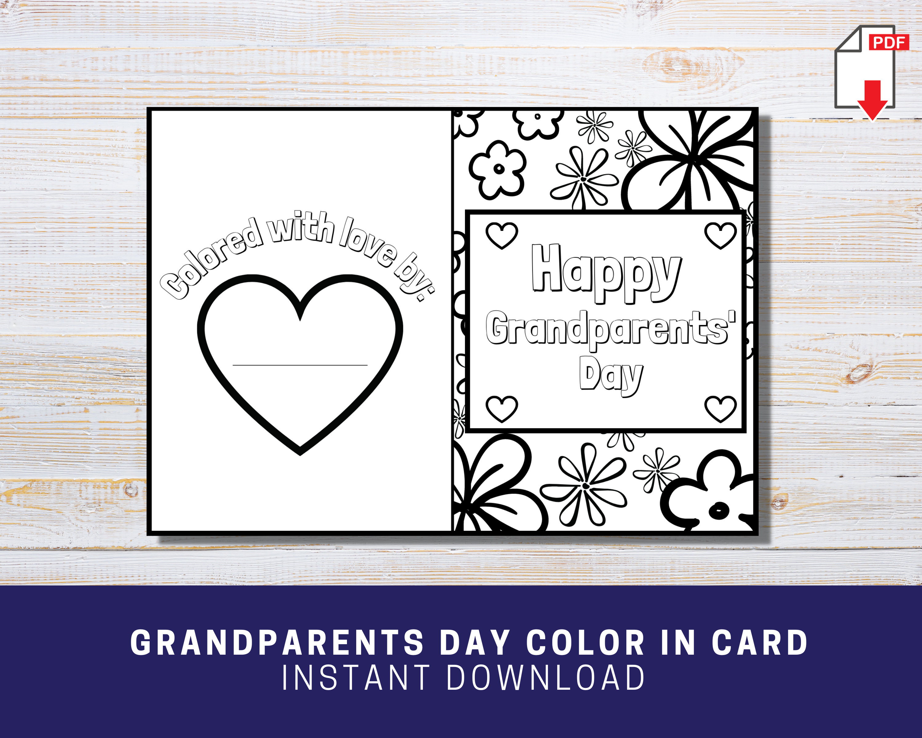 Printable grandparents day color in card grandparents day craft activity for kids and toddlers grandparents day keepsake instant download