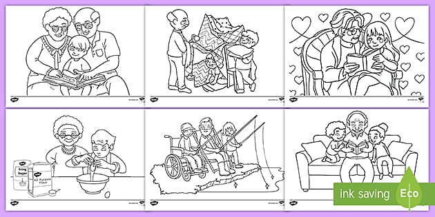 Lower primary grandparents day colouring pages