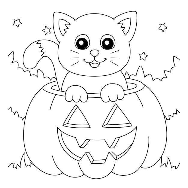 Premium vector pumpkin cat halloween coloring page isolated