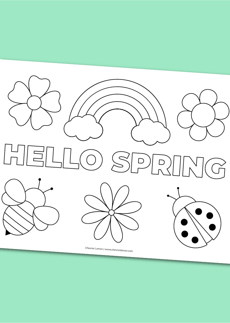 Printable hello spring coloring page