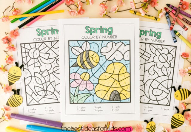 Spring color by number free printables