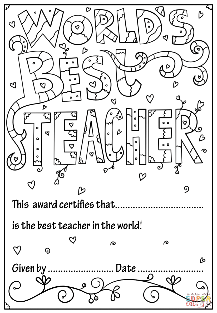 Worlds best teacher diploma coloring page free printable colâ teacher appreciation week printables teacher appreciation cards teacher appreciation printables