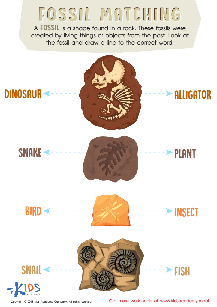 Fossil matching worksheet for kids