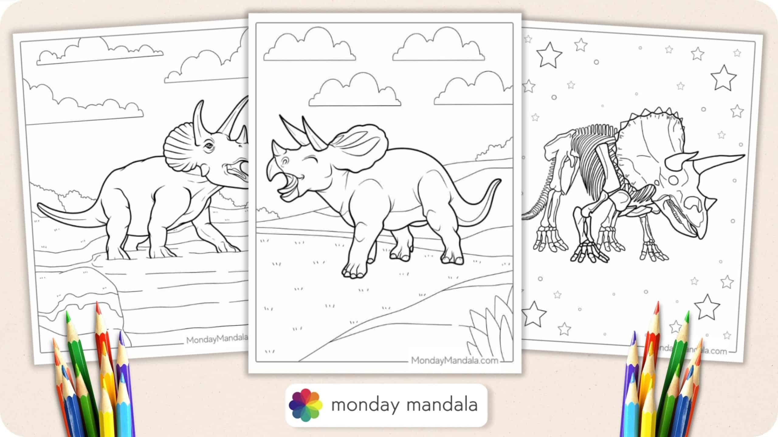 Triceratops coloring pages free pdf printables