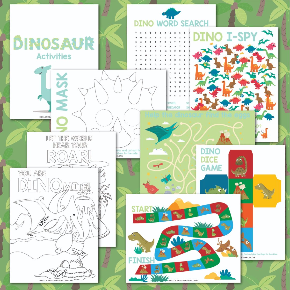 Free dinosaur printables including huge dinosaur activities bundle