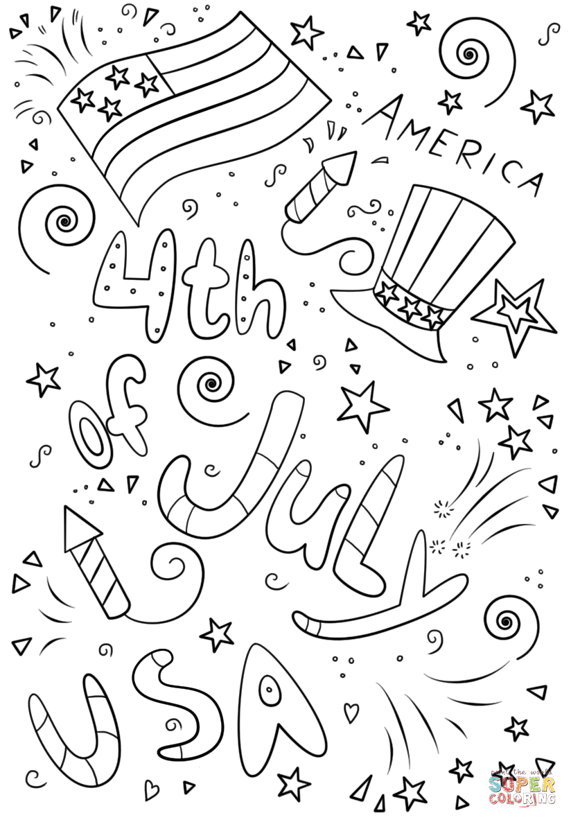 Th of july doodle coloring page free printable coloring pages