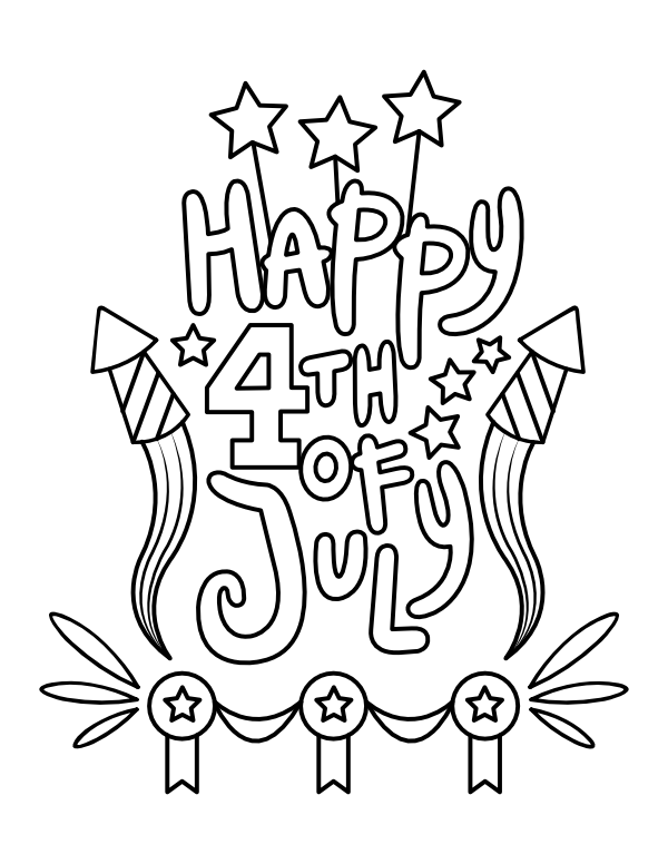 Printable fourth of july fireworks and stars coloring page