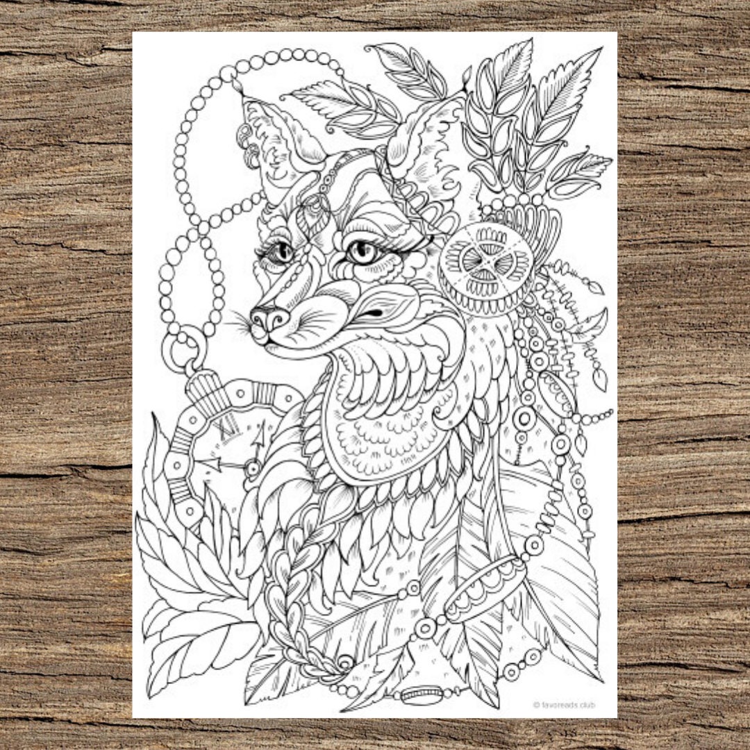 Fantasy fox printable adult coloring page from favoreads coloring book pages for adults and kids coloring sheets coloring designs