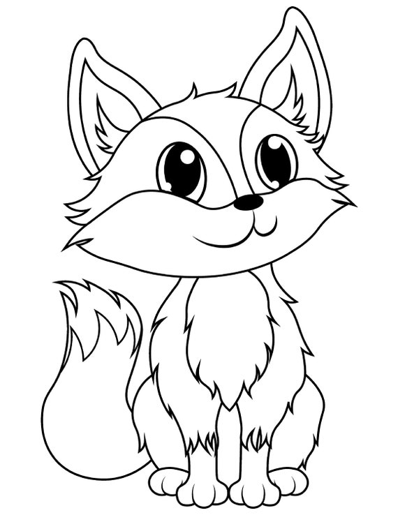 Printable cute little fox digital download cute fox coloring pages