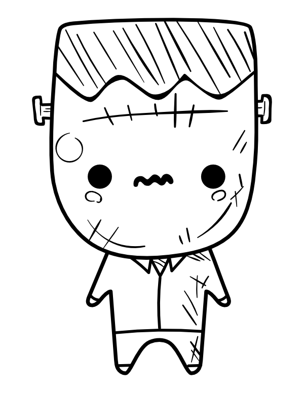 Printable kawaii frankenstein coloring page