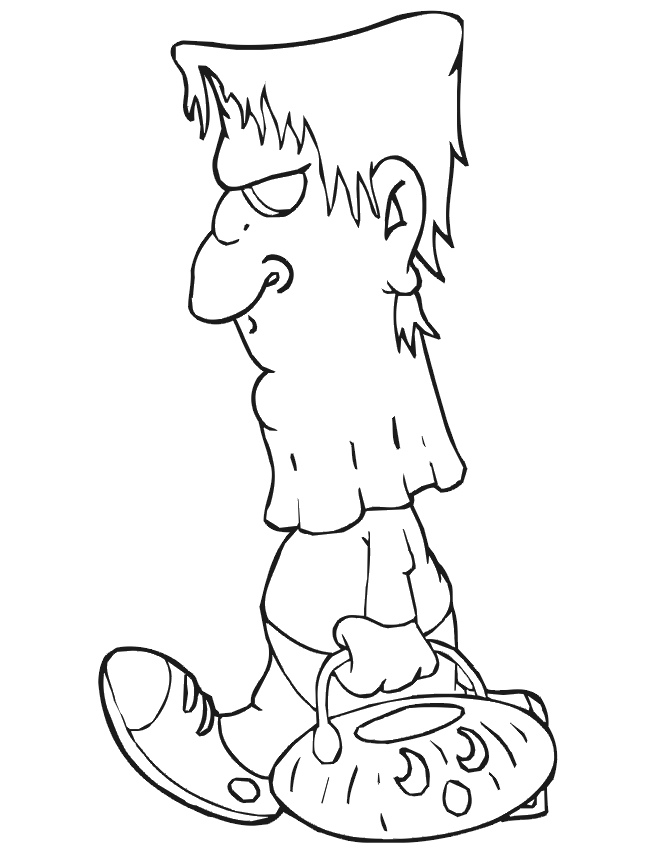 Frankenstein coloring page kid in mask