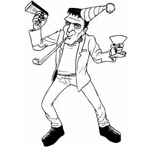 Partying frankenstein coloring page