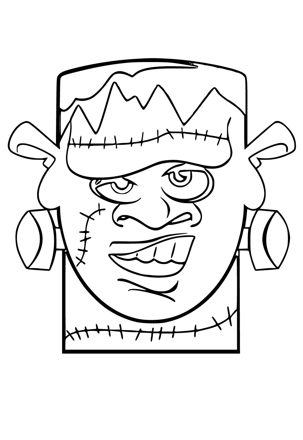 Free printable frankenstein head coloring page for adults and kids