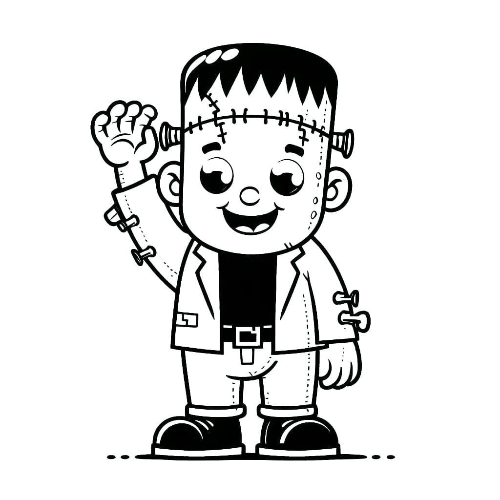 Frankenstein is waving hand coloring page