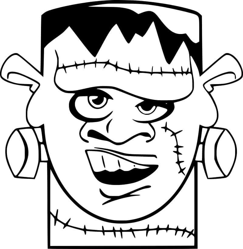 Funny frankenstein head coloring page