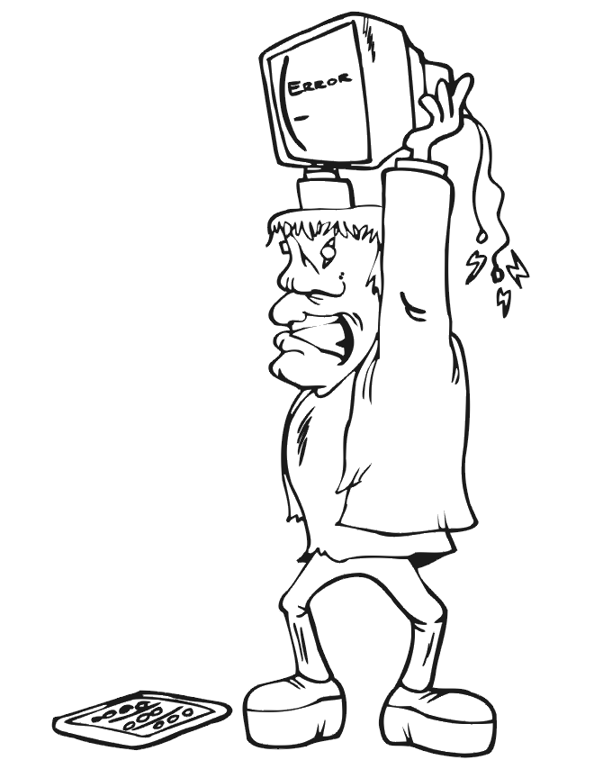 Frankenstein coloring page angry at puter