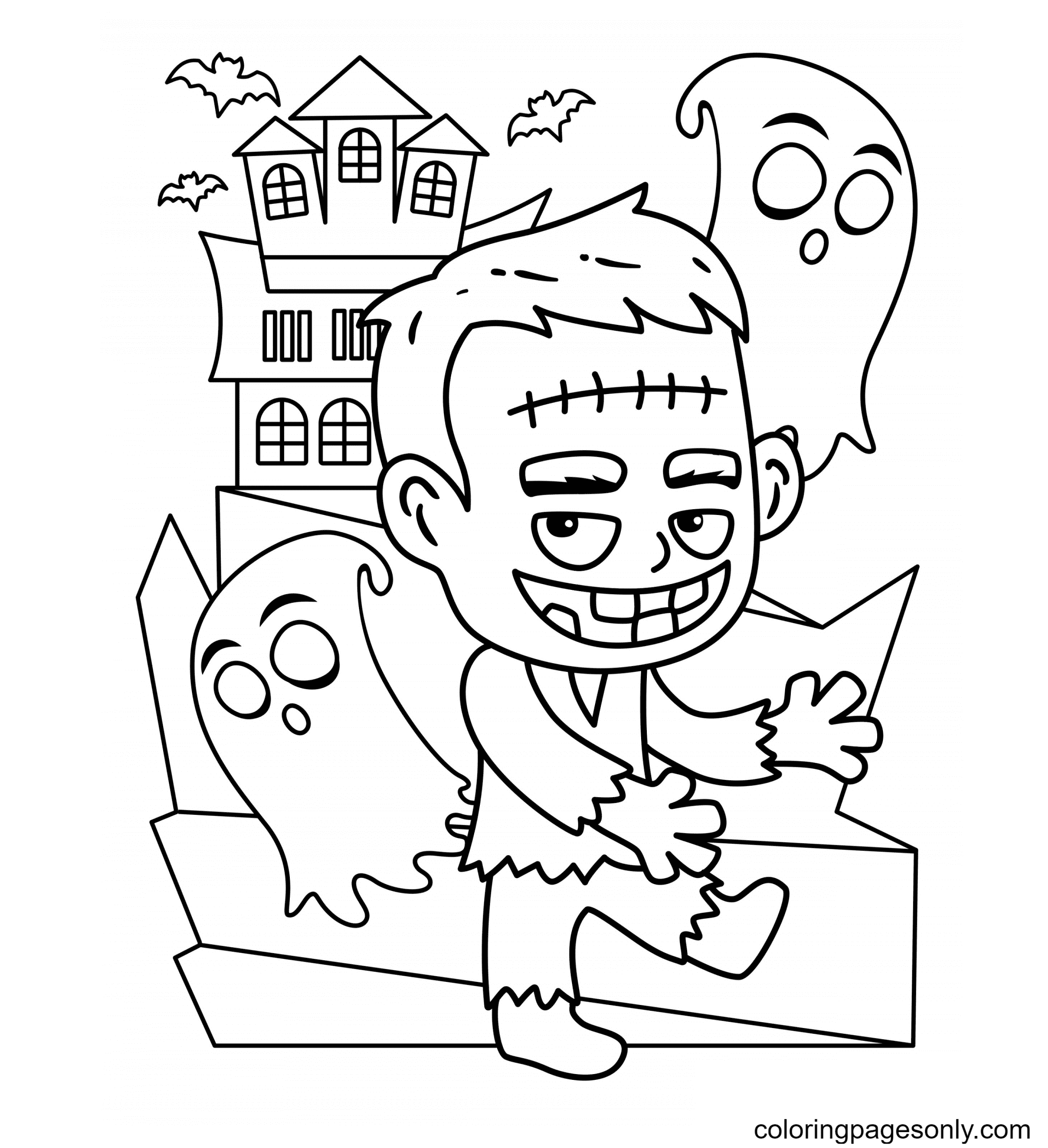 Free halloween frankenstein coloring page