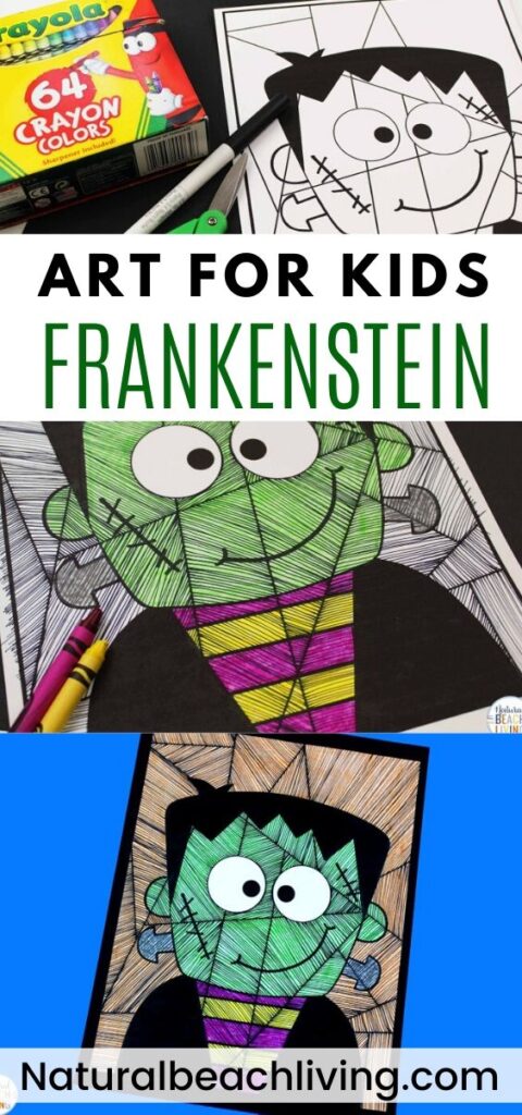 Frankenstein art for kids with free frankenstein template