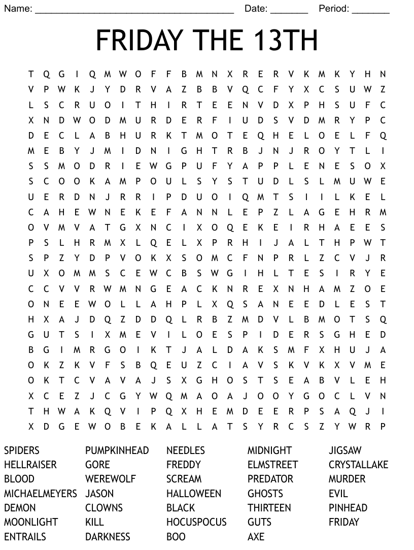 Friday the th word search