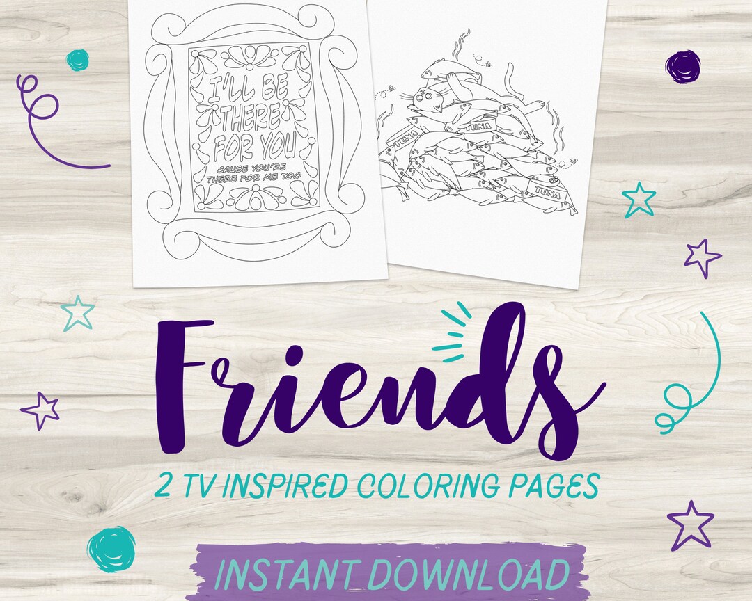 Friends inspired coloring pages tv show coloring page adult coloring page instant download pdf central perk