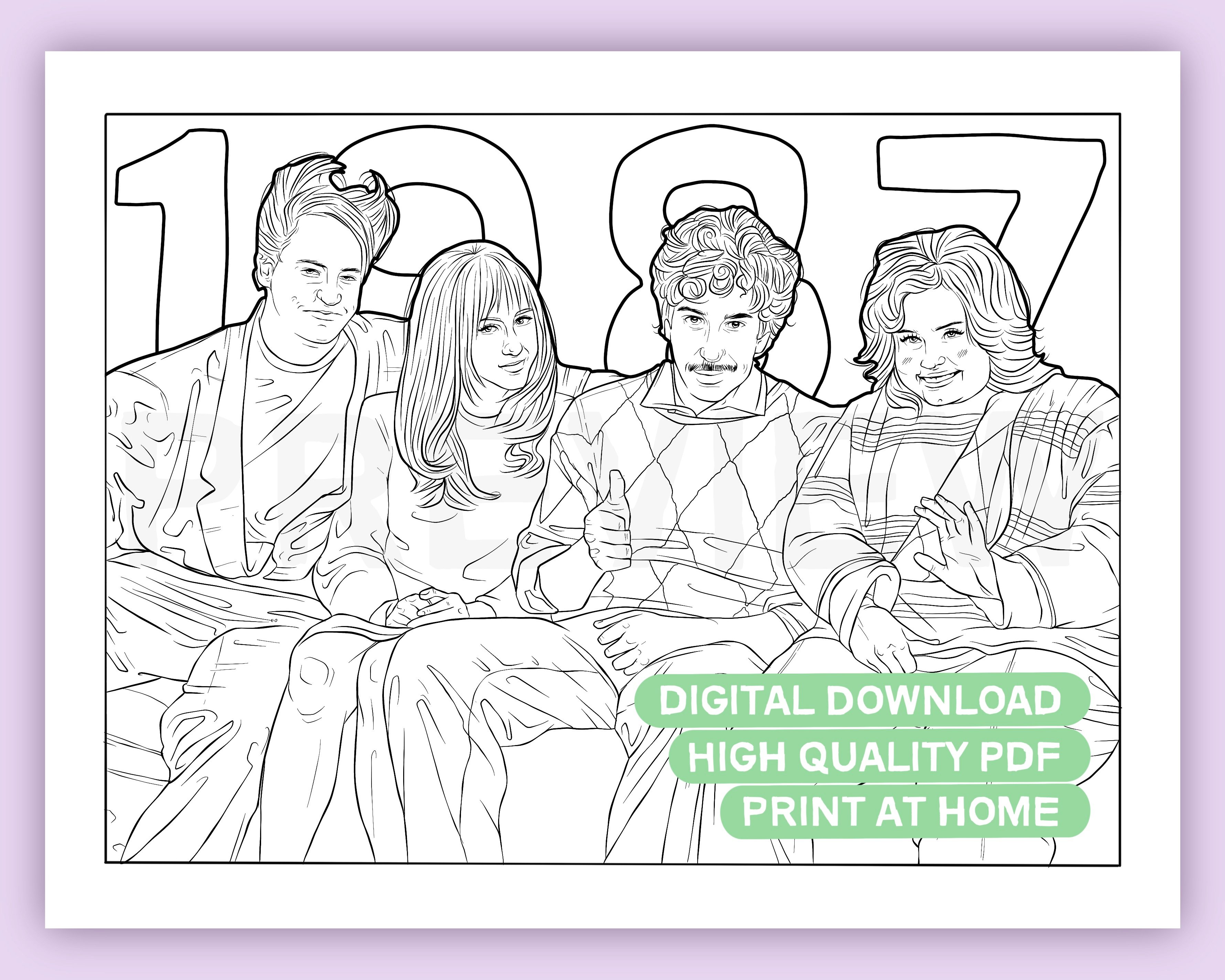 Thanksgiving friends tv show printable coloring page high quality pdf digital download