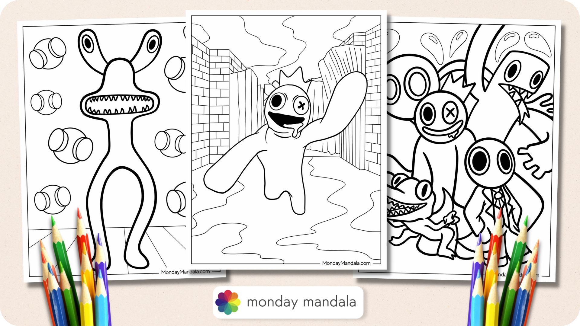 Rainbow friends coloring pages free pdf printables