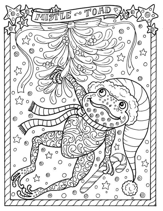 Frog printable coloring page christmas mistle toad coloring adult coloring books pdf
