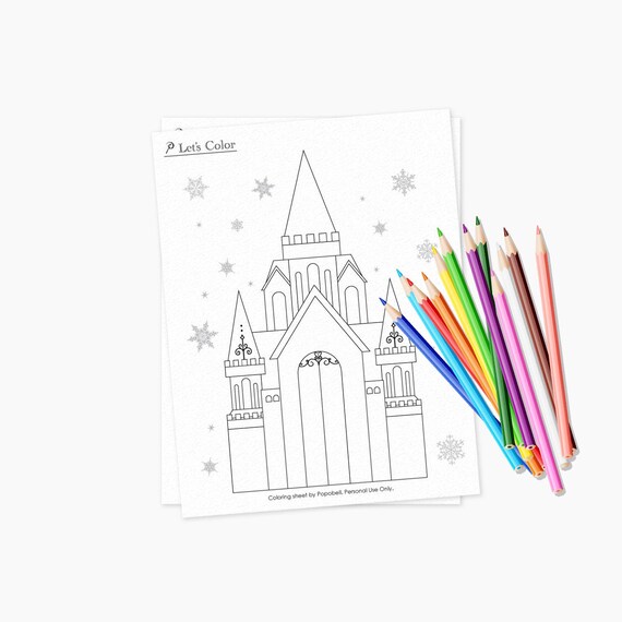 Winter castle coloring sheet printable snow queen kids classroom activity house drawing sheet ice mansion birthday party template pdf