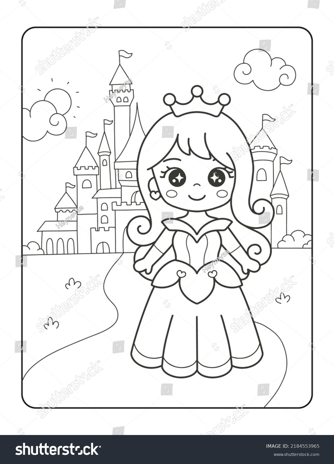 Beautiful princess castle printable coloring page stock vector royalty free