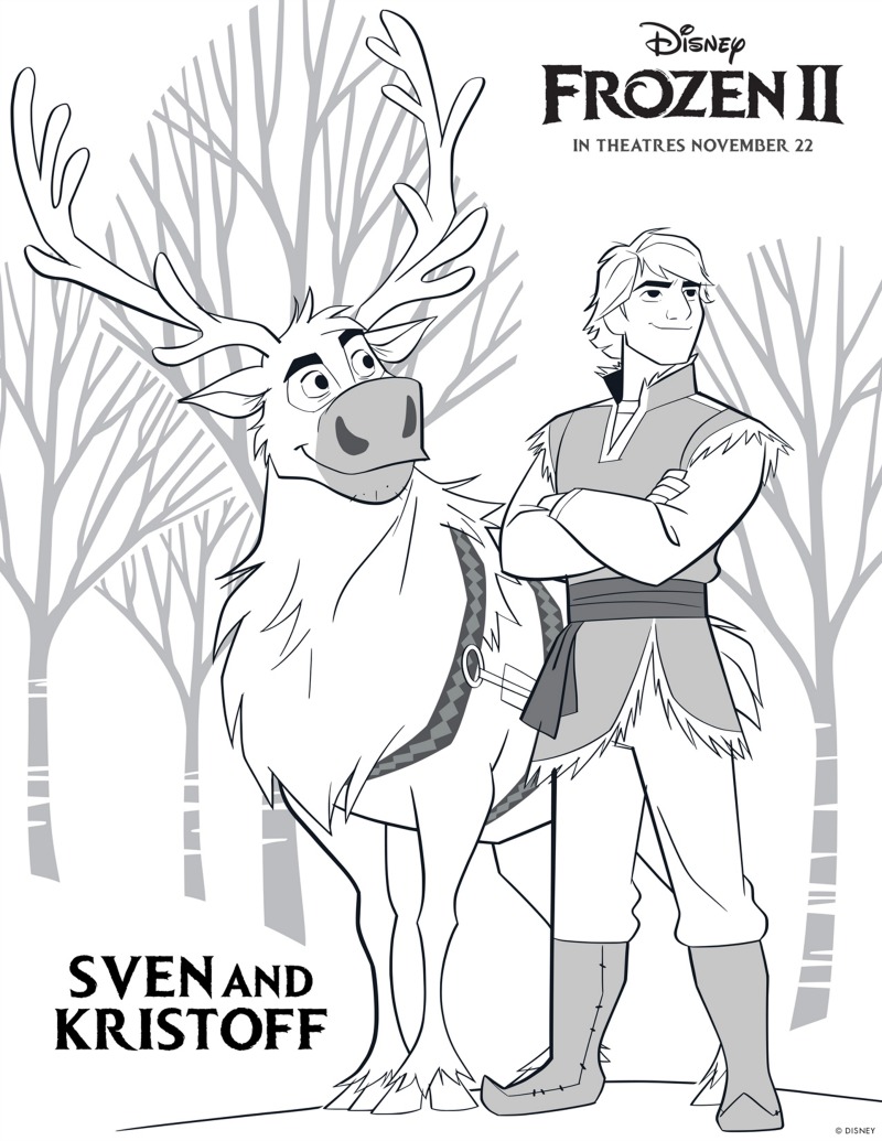 Frozen kristoff and sven coloring page