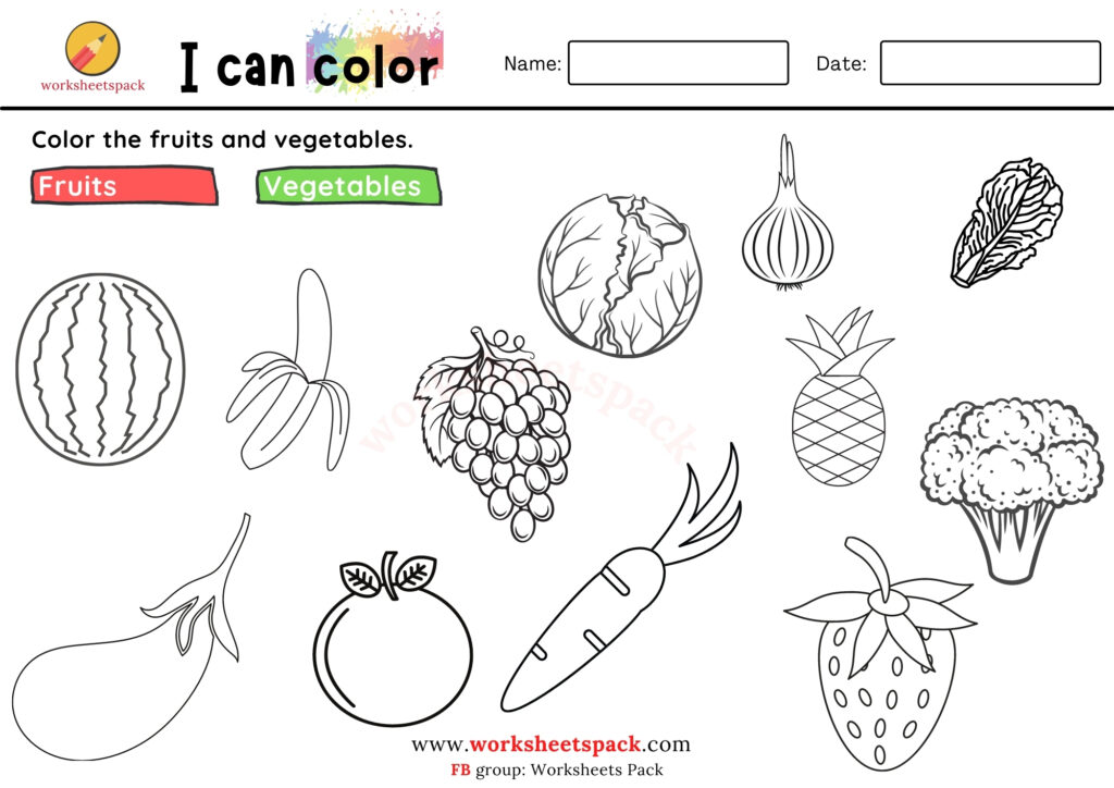 Printable fruits and vegetables coloring pages for kids