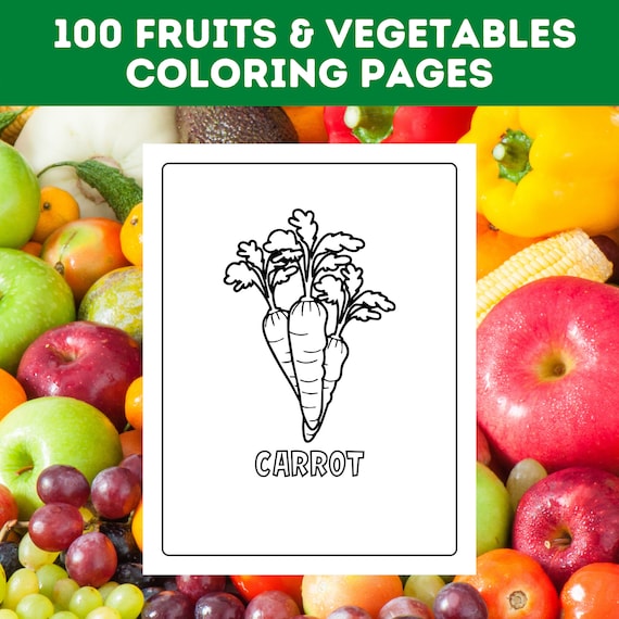 Fruits vegetables coloring pages bundle fruits and vegetables food printable kids fruits vegetables coloring book instant download