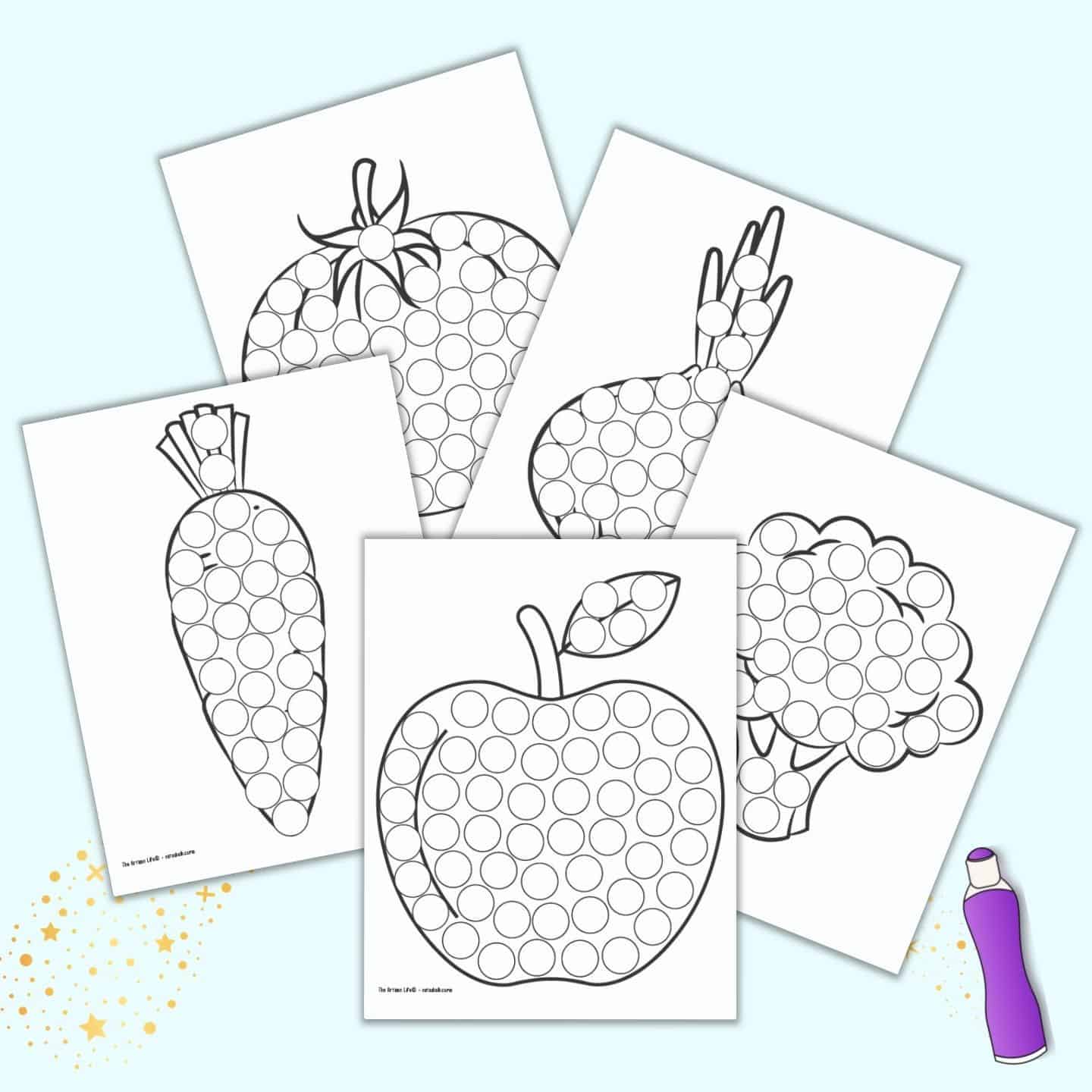 Fruit and vegetable dab it dot marker pages