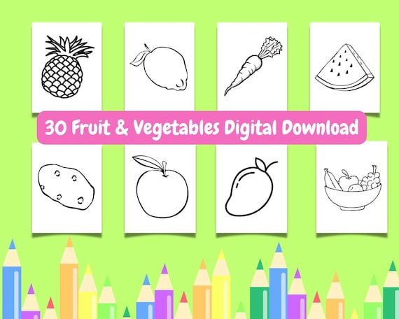 Fruit and vegetables coloring pages for toddlers fruit printablevegetables printable activity pages for kids printable coloring pages