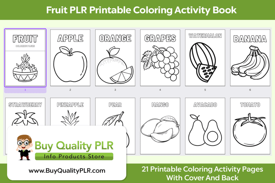 Fruit plr printable coloring activity book plr coloring pages