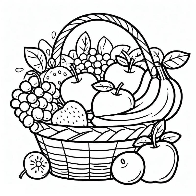 Printable fruit basket coloring page