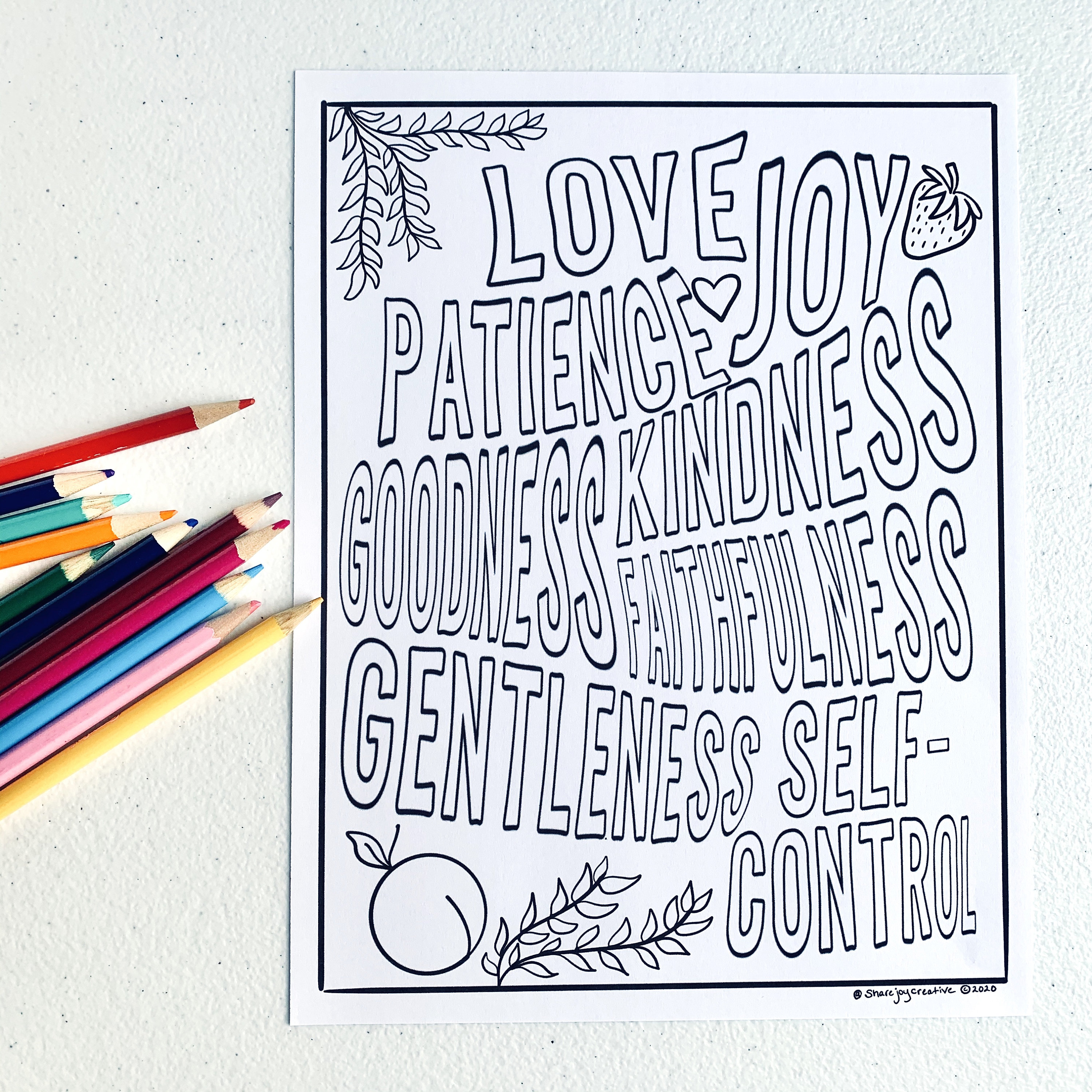 Fruit of the spirit coloring page printable coloring page downloadable pdf prayer coloring page