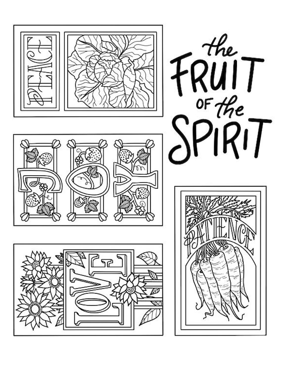 Fruit of the spirit seed packet designs stickers coloring page printable pdf download instant download